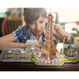 Puzzle 3D cubique amusant City Line Paris avec éclairage LED, 115 pièces.
