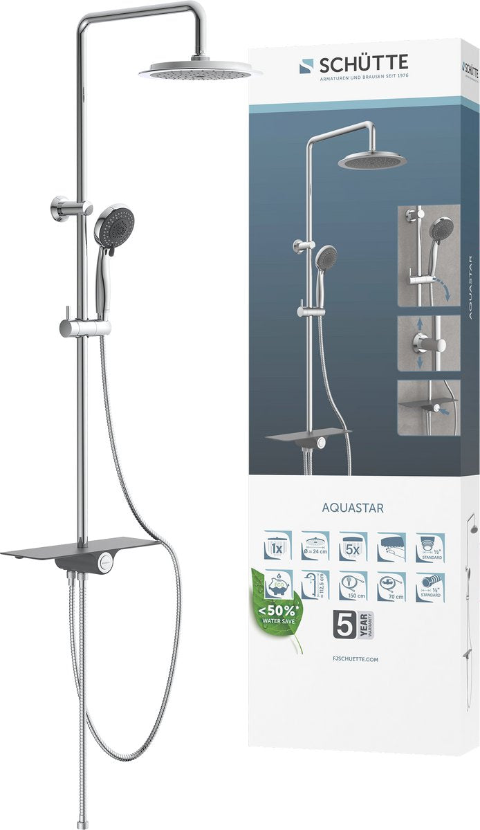 Ensemble de douche de pluie Schütte avec plateau aquastar anthracite chromé de couleur chromée