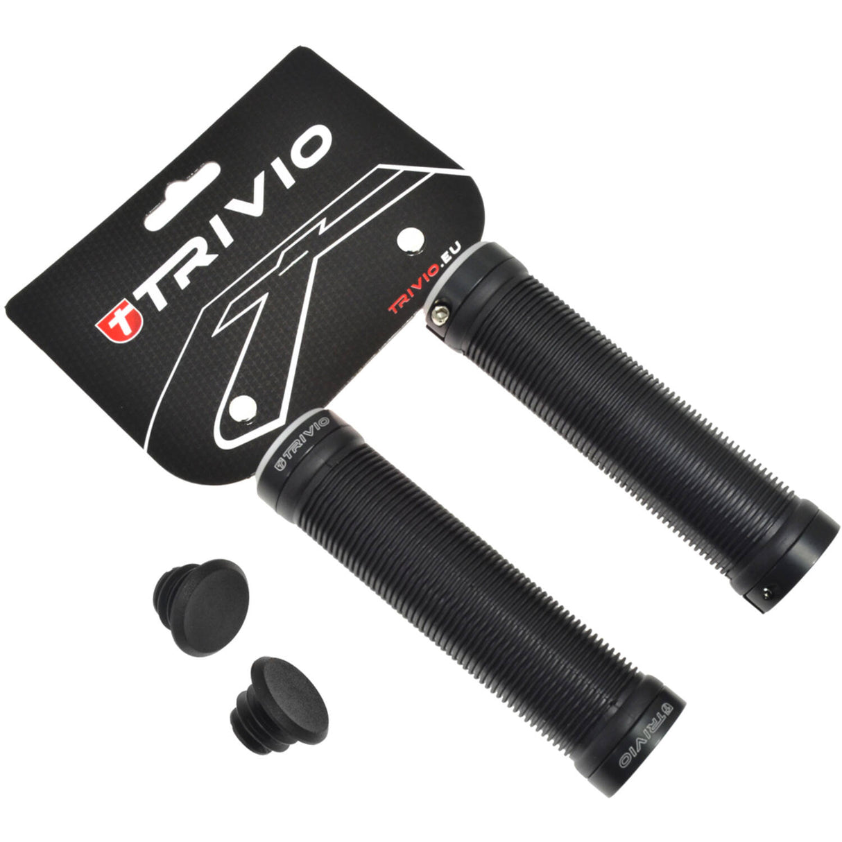 Trivio - poignées de vélo nervurées noir + lock-on noir