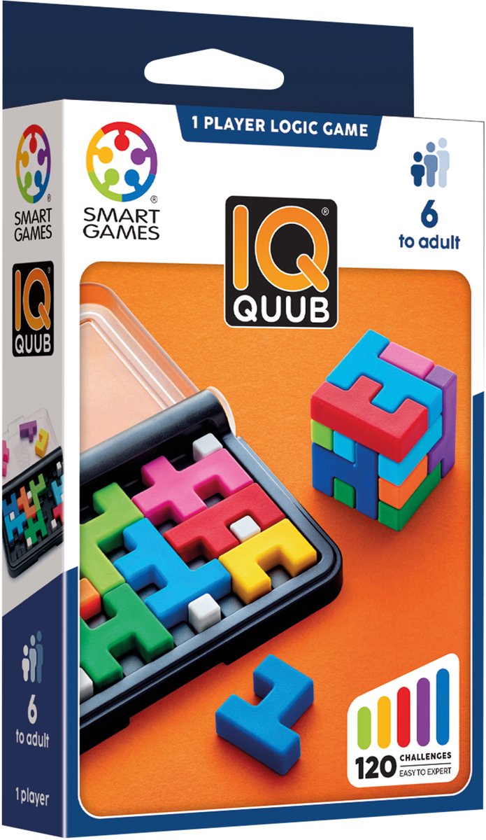 Smartgames IQ Quub - jeu de réflexion logique cube puzzle - 120 devoirs en 2D et 3D - jeu solo éducatif avec soft-touch - à partir de 7 ans