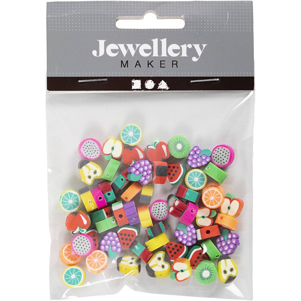 Perles figurines Creativ company, fruit, d 10 mm, diamètre du trou 1,5 mm, env. 60 pièces, 60 pièces 1 boîte