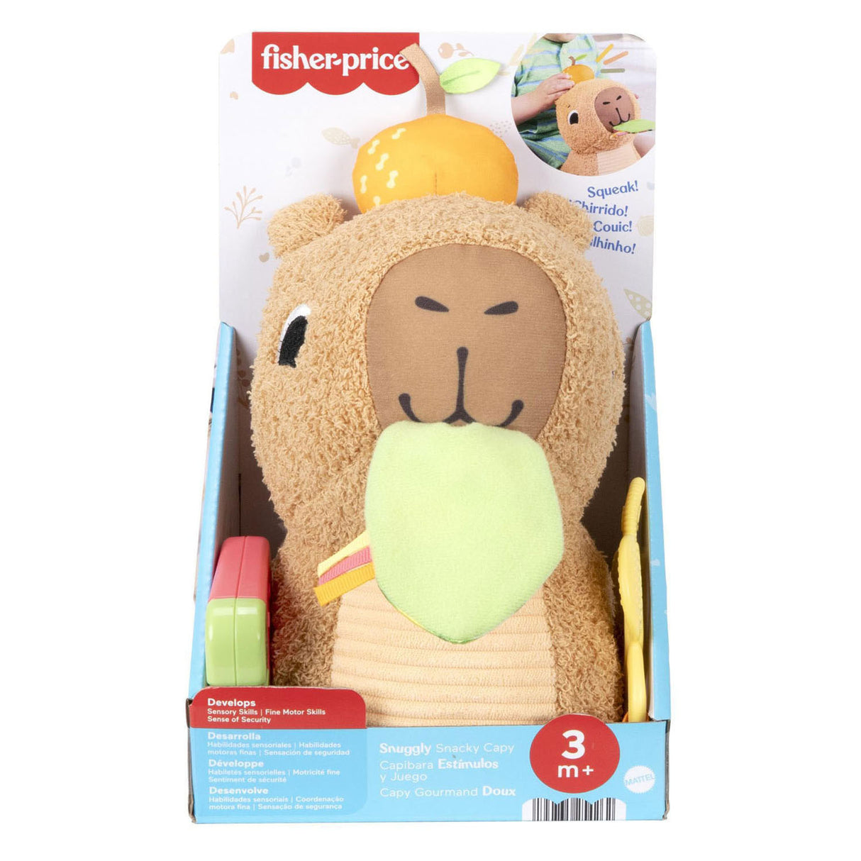 Peluche capybara snacking Fisher-price - jouet sensoriel avec anneau de dentition et hochet
