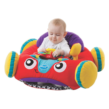 Playgro comfy car - babyzitje met activiteiten - pluchen zitkussen auto met stuur, licht en muziek - interactief babyspeelgoed - kraamcadeau babyshower cadeau - vanaf 6 maanden - 52 x 57 cm