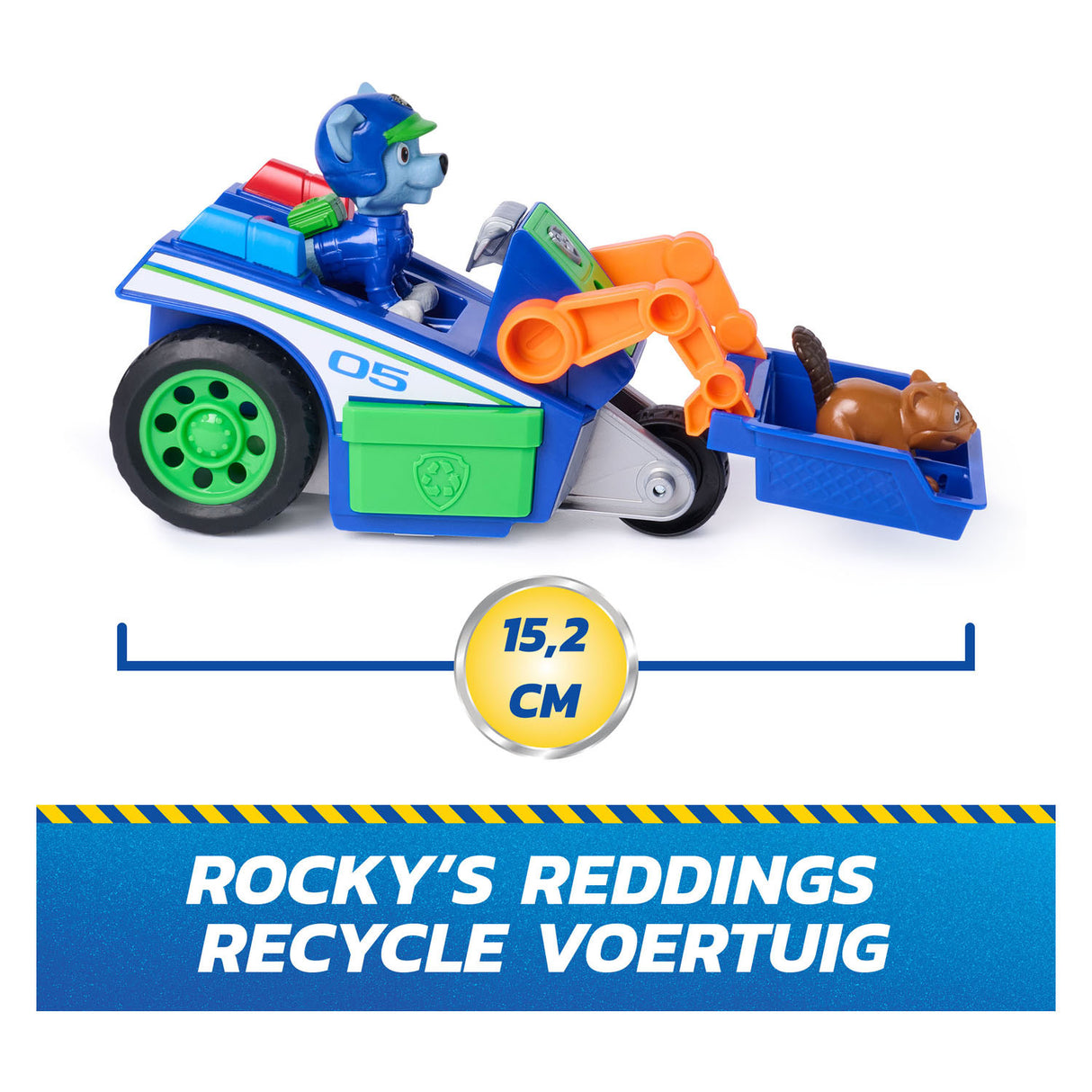 Paw Patrol - Recherche et Sauvetage - Véhicule de recyclage de Rocky avec fonction de retrait de 2 figurines - Véhicules jouets
