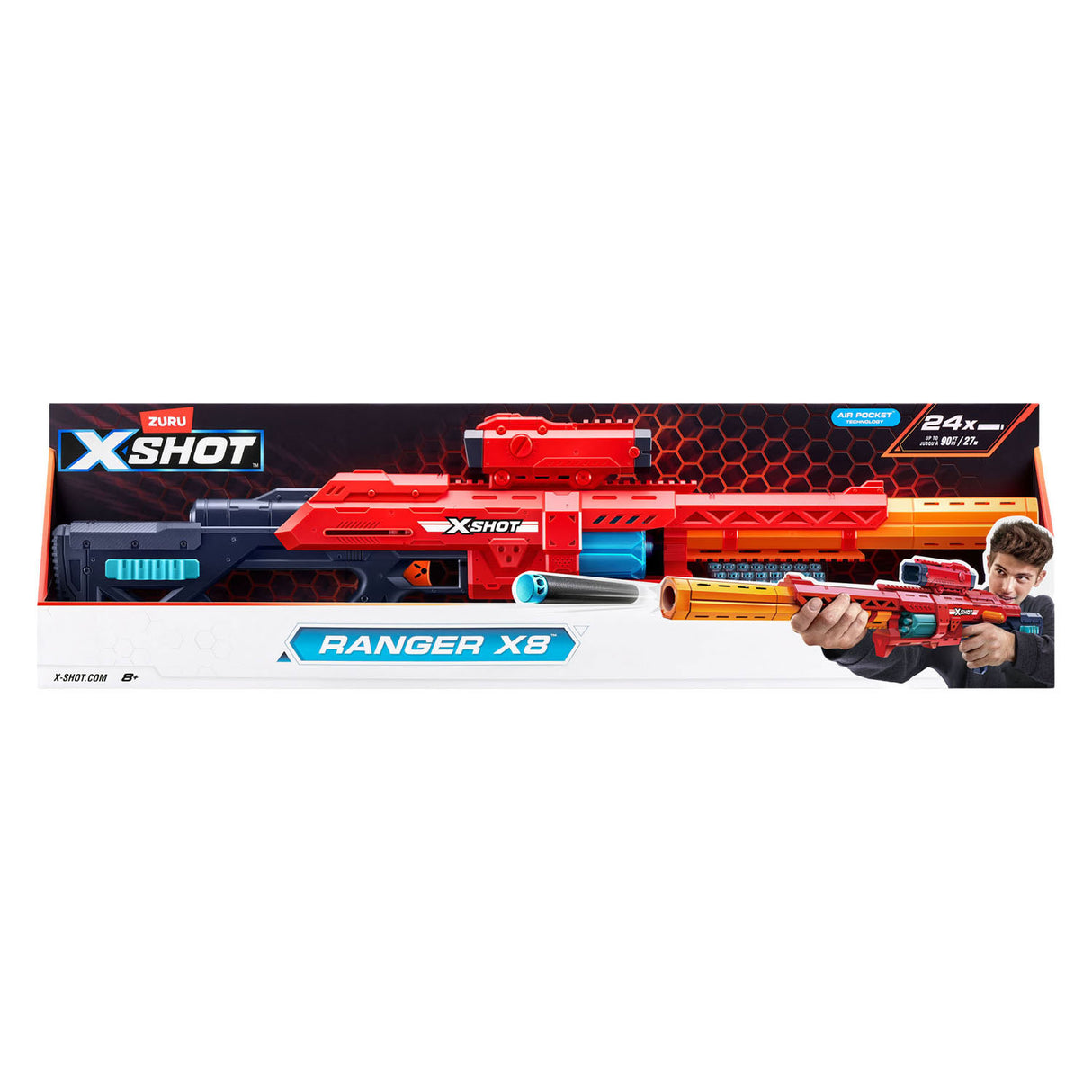 Xshot zuru x-shot excel gamme rouge x8 blaster avec 24 flèches