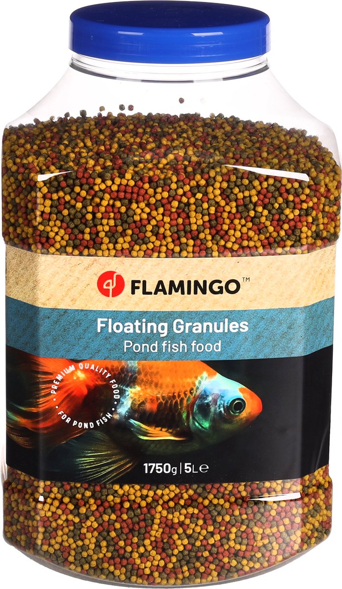 Nourriture pour poissons Flamingo – nourriture pour poissons – transport d'étang – granulés de transport d'étang – 5 l – mélange beige vert rouge
