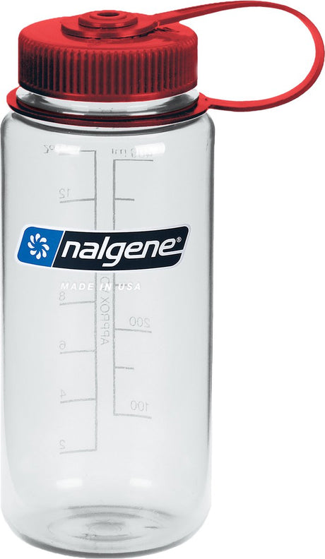 Nalgene - wide mouth bottle - drinking bottle - water bottle - leak proof - 500ml - bpa free - sustain - clear red cap