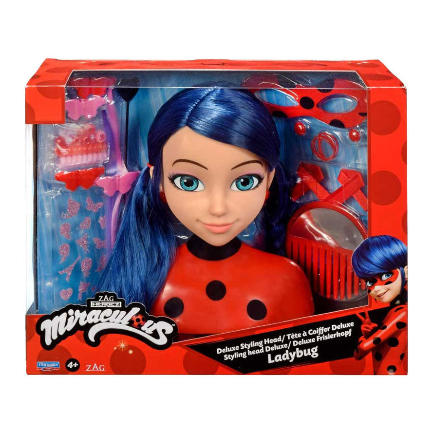 Bandai - miraculeuse coccinelle - tête à coiffer miraculeuse deluxe 21cm - tête à coiffer coccinelle + 30 accessoires, clips, rubans, bijoux - miraculeuse sous licence officielle - jouets enfant 4 ans et + - p50247