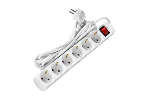 Prise 3M blanc, avec interrupteur et mise à la terre. 6 connexions