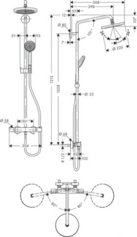 Hansgrohe croma showerpipe 220 1jet avec thermostat chromé