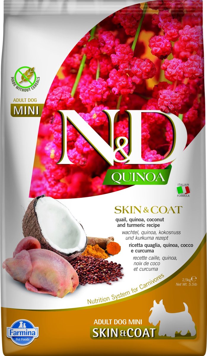 N d quinoa nourriture pour chien pelage de peau - mini - caille 2,5 kg