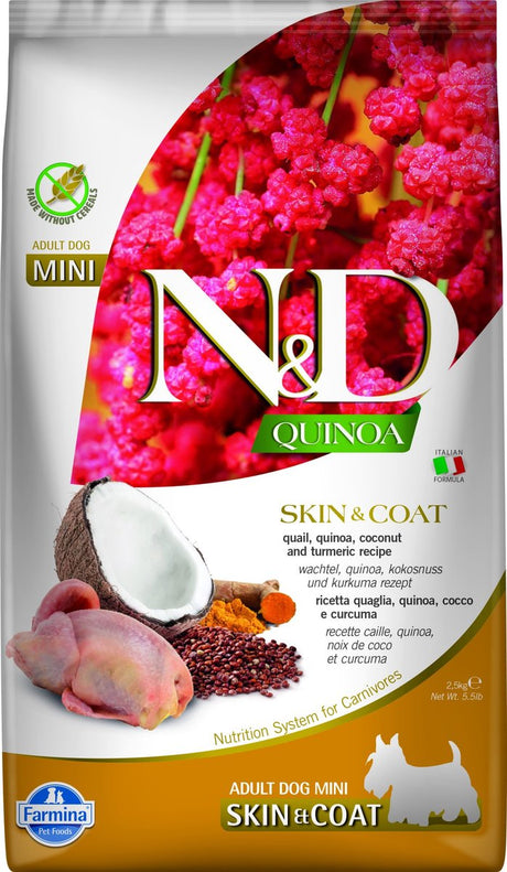 N d quinoa nourriture pour chien pelage de peau - mini - caille 2,5 kg
