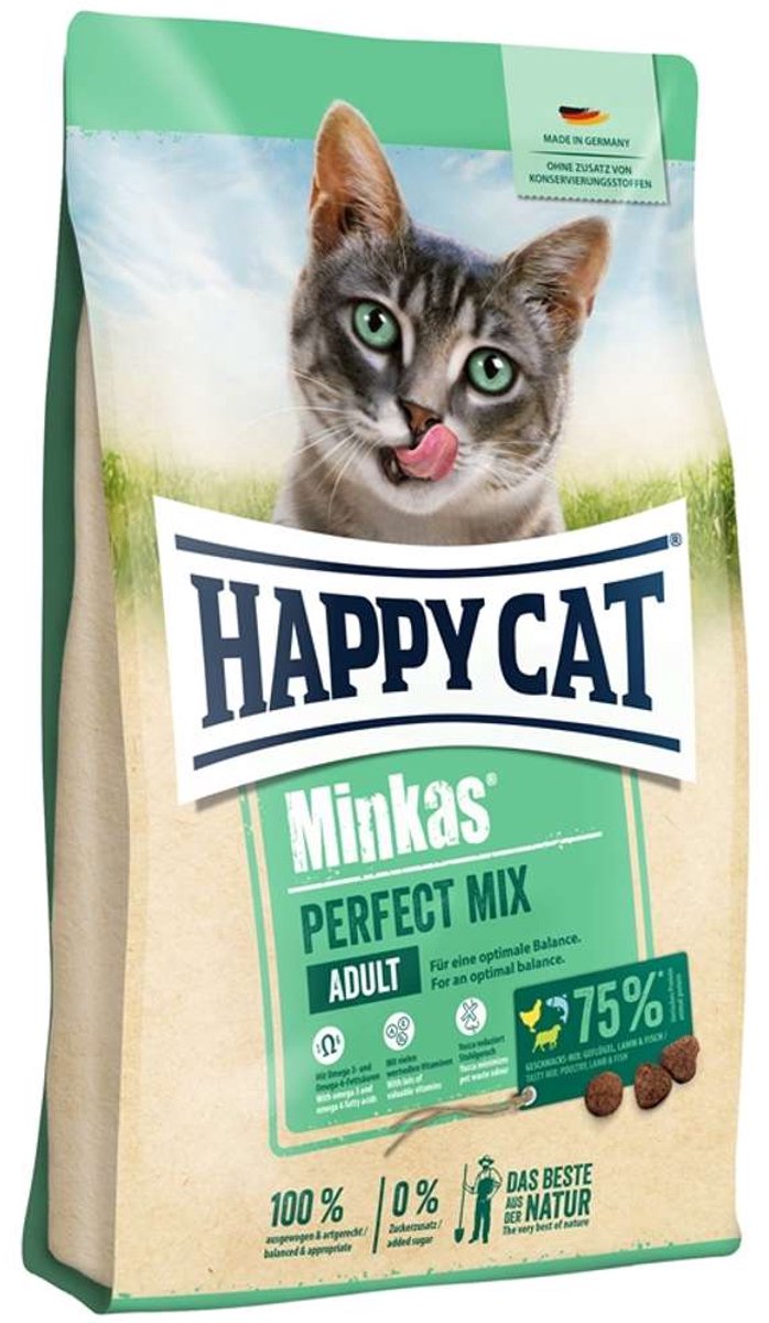 Happy cat mix parfait volaille adulte, poisson agneau - 10 kg