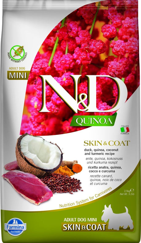 N d farmina chien quinoa peau manteau canard adulte mini - 2,5 kg