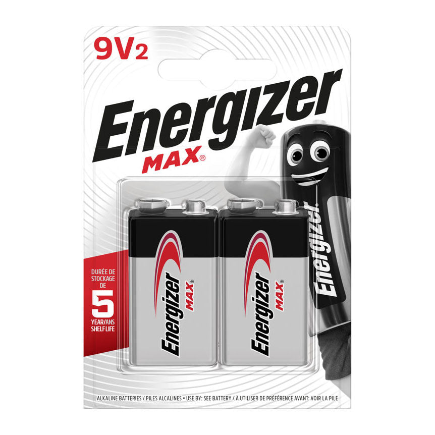 Piles alcalines Energizer max 9v 2 pièces.