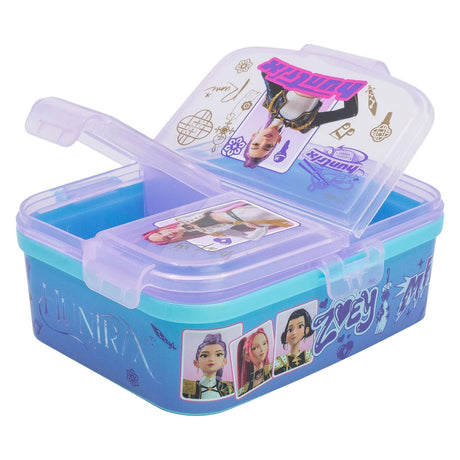 Stor kpop demon hunters kinderlunchbox – broodtrommel met 4 vakken voor kinderen vanaf 4 jaar - vaatwasserbestendig bpa-vrij - blauw paars