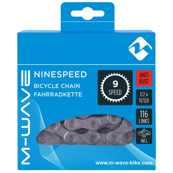 Chaîne m-wave à roulement en laiton 1 2x11 128 - 116 9v. kmc antirouille