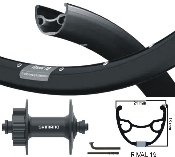 Roue avant Kgs 28 pouces (622) rival 19 noir + disque noir à rayons