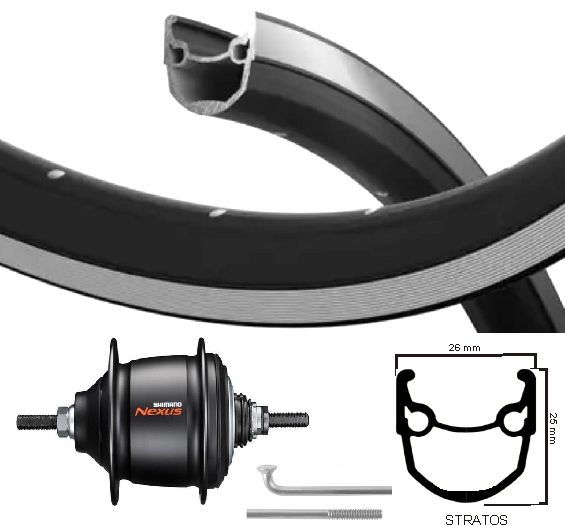 Kgs roue arrière 28 pouces stratos noir argent nexus 8 frein à rouleaux