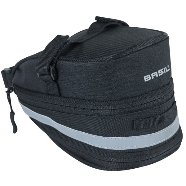 Basil Mada Saddle Sac - compact, noir, 1L, velcro, accessoire de vélo