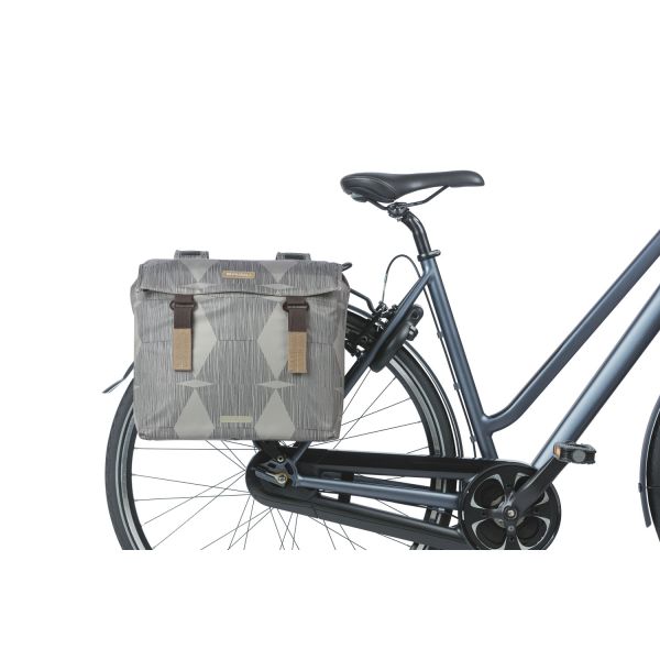 Basil Elegance Double Bicycle Bag, Chateau Taupe, animal de compagnie recyclé, pont universel, 40-49L