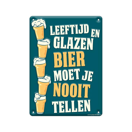 Tableau de texte Paperdreams en métal 22x16,5cm - âge et verres de bière