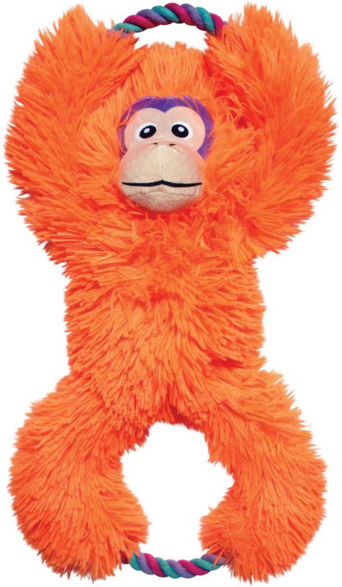 Jouet pour chien singe Kong Tuggz en peluche avec corde | orange