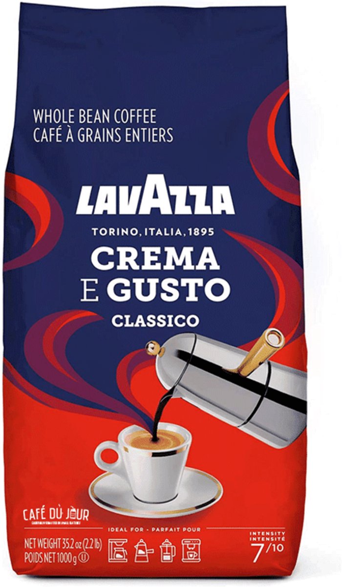 Café en grains Lavazza crema e gusto classico - mélange de café de grains Robusta et Arabica - intensité 7 10 - 1 kg