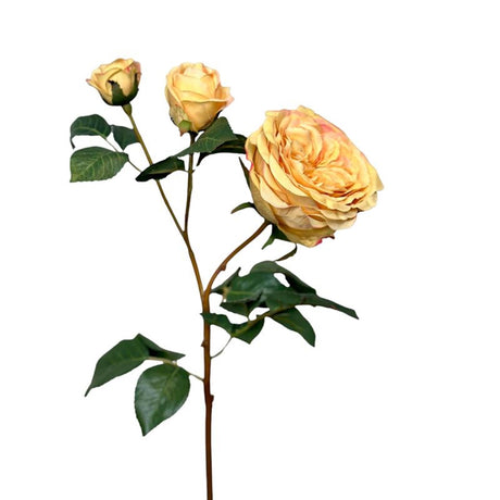 Roberts collection kunstbloem rozentak 1x open + 2 knop 55cm okergeel