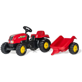 Rolly jouets rollykid rouge - tracteur à pédales avec remorque