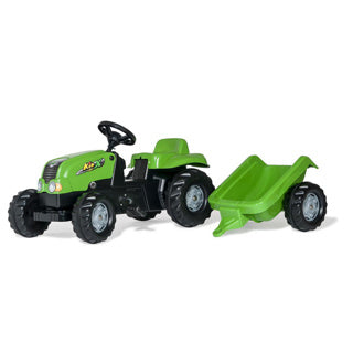 Rolly jouets tracteur à pédales rollykid-x + remorque vert
