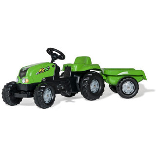 Rolly jouets tracteur à pédales rollykid-x + remorque vert