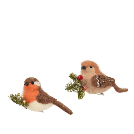 Decoris vogel wol op clip 6.5x12x8cm 2 assorti