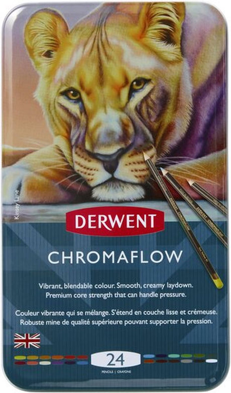 Crayons de couleur Derwent Chromaflow - assortiment en boîte métallique - 3,5 mm - 24 pièces