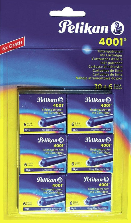 Cartouches d'encre standard Pelikan tp 6 4001 bleu royal, 6 étuis de 6 cartouches