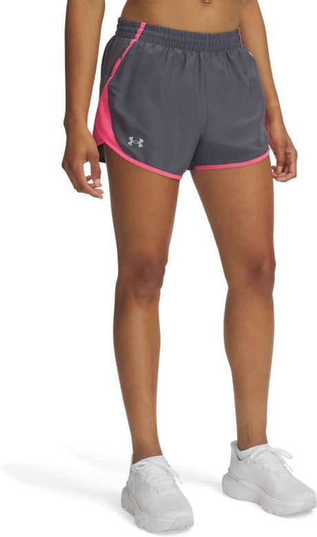 Under armour ua fly by 3'' shorts-gris pantalon de sport pour femme - Castlerock - super rose - réfléchissant