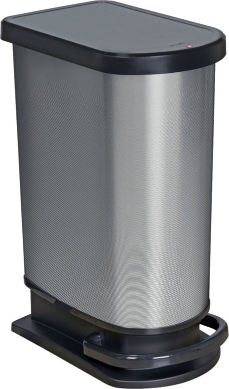 Poubelle mono pédale Rotho Paso - poubelle 50l - sans BPA - argent métallisé