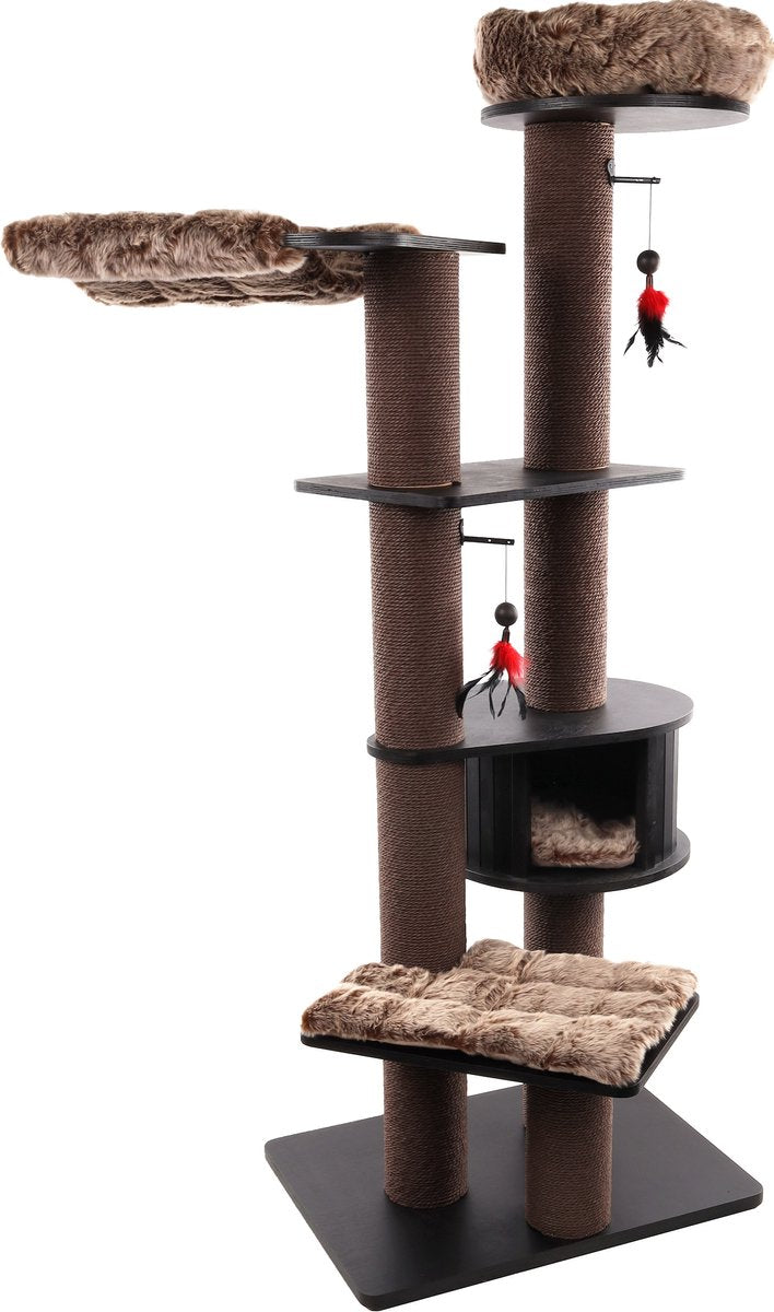 Arbre à chat Flamingo – raisa 3 marron gris – 109x72,5x198 cm – arbre à chat de luxe xxl avec panier, coussins hamac – arbre à chat design avec jouet – pour toutes races de chats