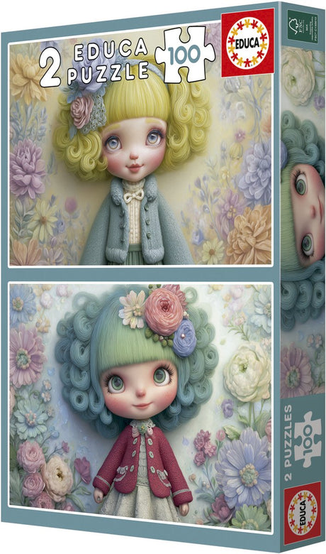 Puzzle Educa filles de fleurs - 2 puzzles de 100 pièces en carton.