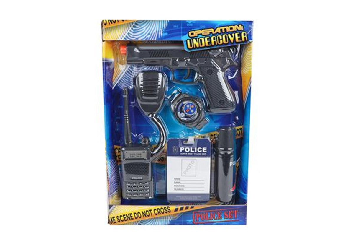 Coffret de jeu de police avec pistolet, 5 pièces.