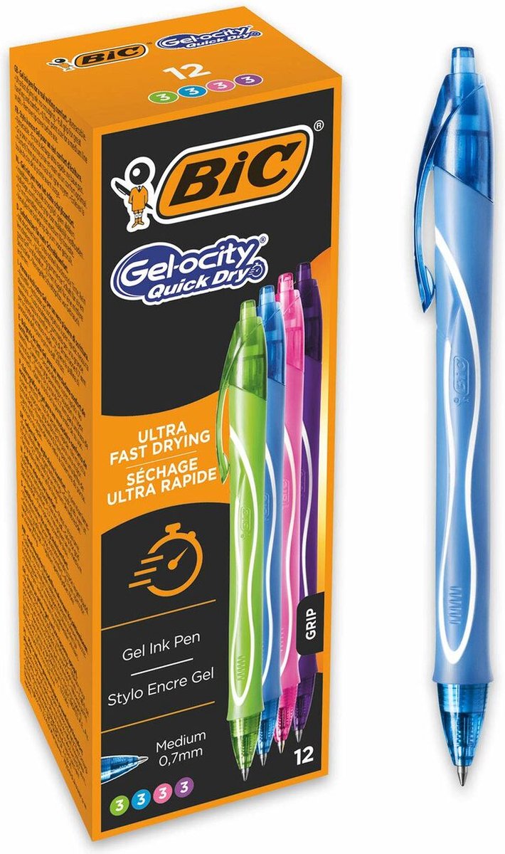 Stylo gel Bic gel-ocity séchage rapide 4 couleurs 12 pièces