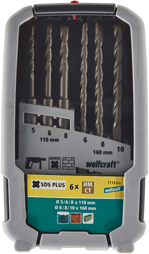 Ensemble de forets à béton Wolfcraft | à pointe en carbure | sds-plus | ø5–10 mm | 6 pièces | 1 jeu - 7113000