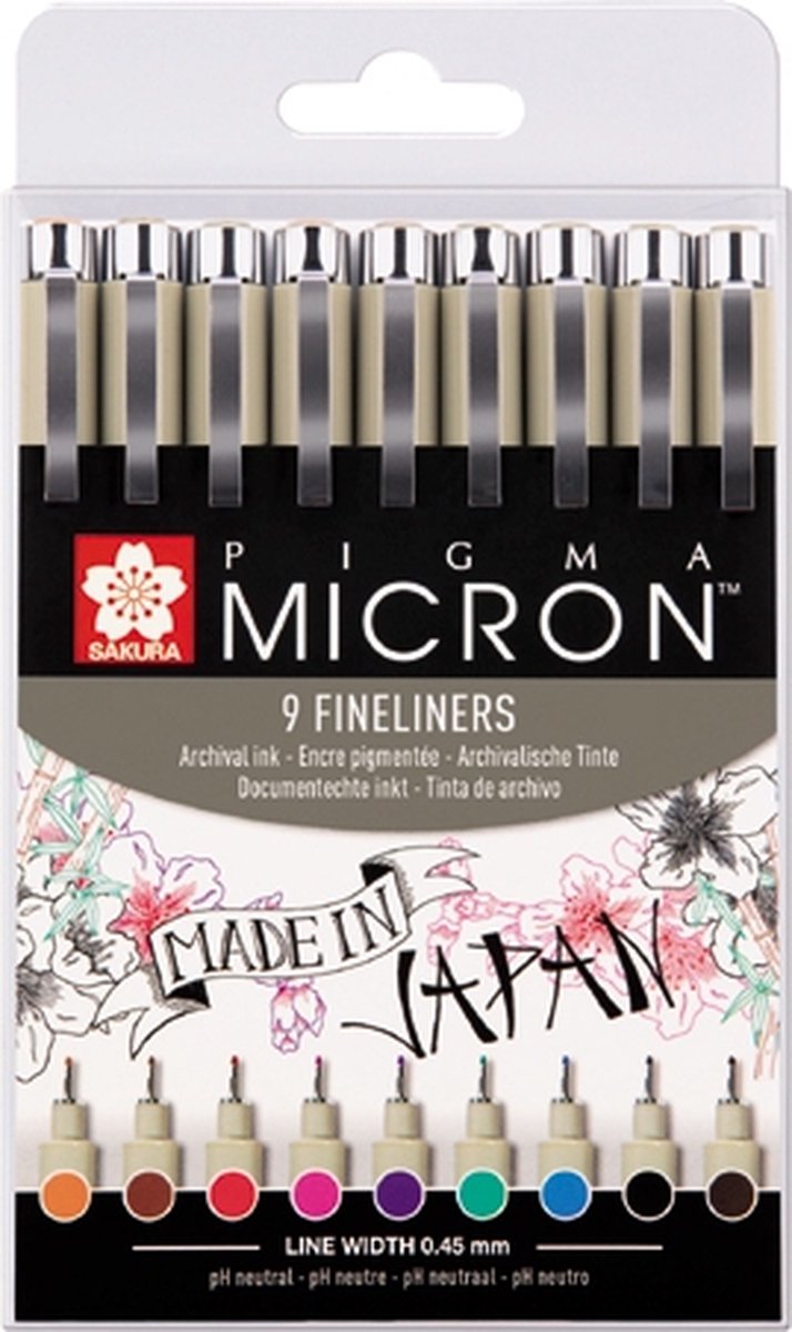 Trousse à crayons Sakura pigma micron 05 avec 9 couleurs