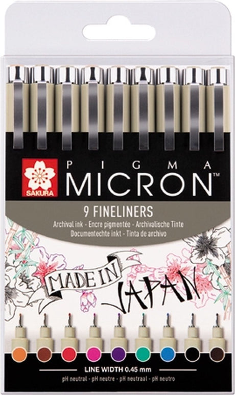 Trousse à crayons Sakura pigma micron 05 avec 9 couleurs