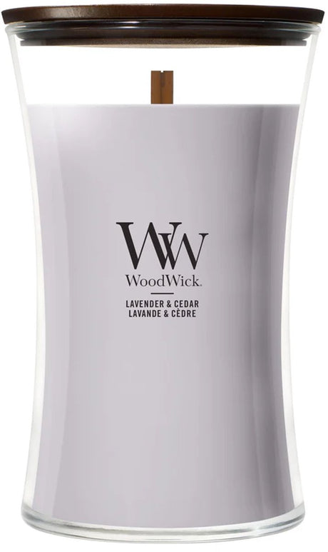 Grande bougie parfumée Woodwick Hourglass - Cèdre lavande - 130 heures de combustion