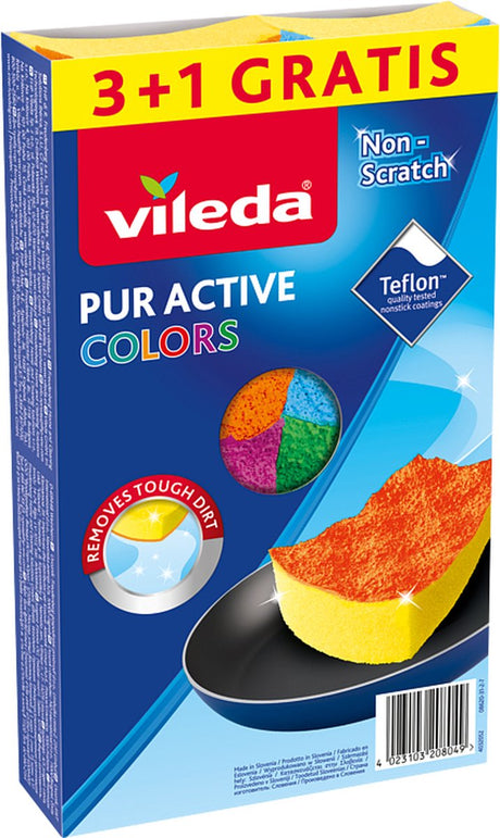Vileda pur active colours - éponge à récurer - lot de 4 pièces