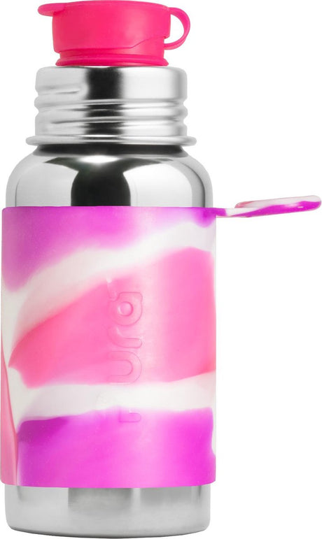 Gourde de sport Pura 550 ml - gourde - gourde - sans plastique - ne rouille pas - passe au lave-vaisselle - avec manchon de sport et bouchon de sport - dessus interchangeable - polyvalent - tourbillon rose
