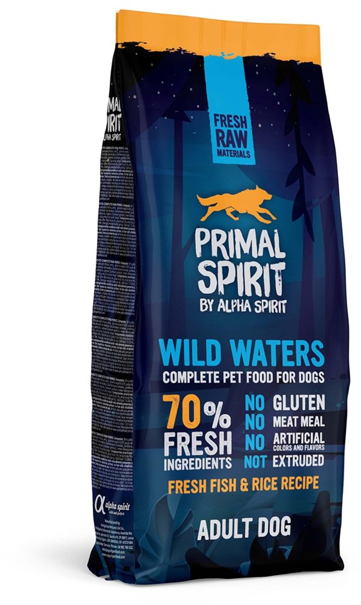 Primal Spirit Wild Waters - nourriture sèche pour chiens - 70% viande et poisson - pressée à froid - sans gluten