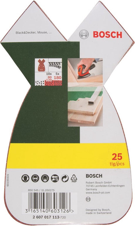 Bosch accessoires jeu de feuilles abrasives 25 pièces pour ponceuses multiples - 2607017113