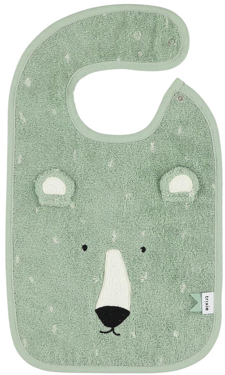 Bavoir Trixie - mr. ours polaire - tissu éponge doux - 100 % coton biologique - avec boutons-pression - vert